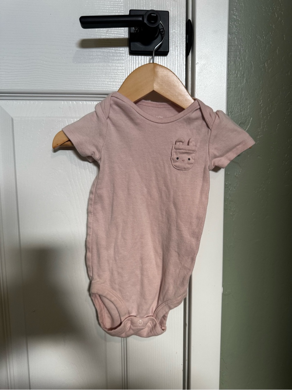 Carter's Light Pink Short Sleeve Onesie with Embroidered Animal Pocket